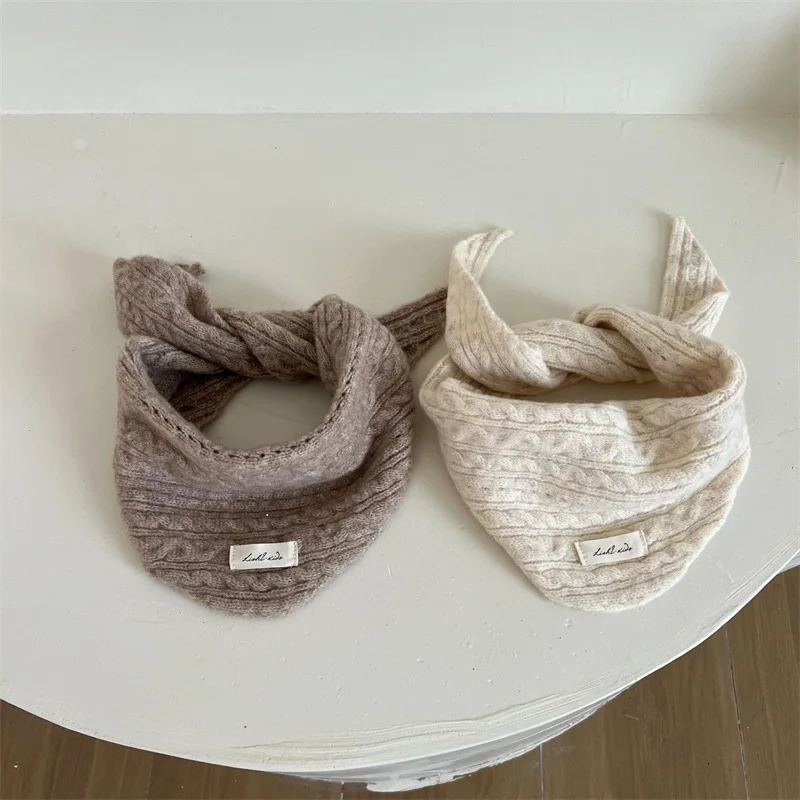 Autumn Winter Warm Kids Triangle Scarf Solid Color Cashmere Windproof Neckerchief Twist Knitted Woolen Children Scarves 251027