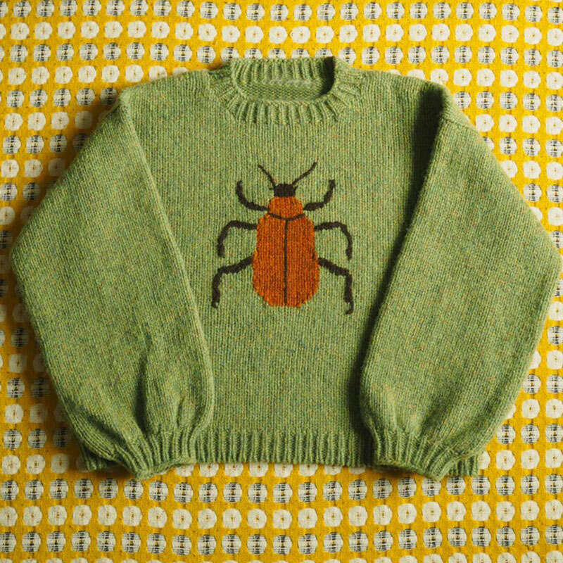 Knitted Sweater with Small Insect Jacquard Pattern, Round Neck, Long Sleeve, Loose Street Style, Cute Style