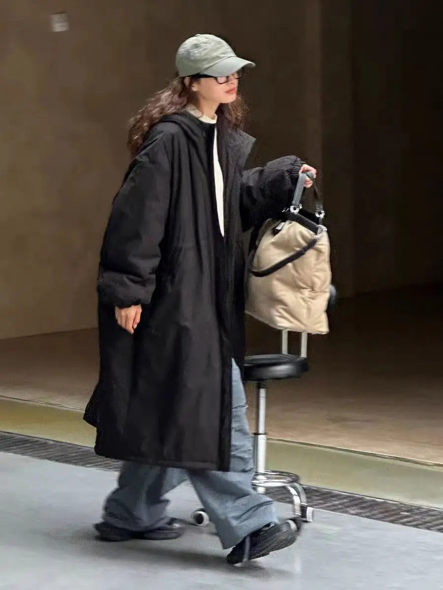 Winter Fashion Womens Down Cotton Coat Commuting Oversized Hooded Parkas 251027