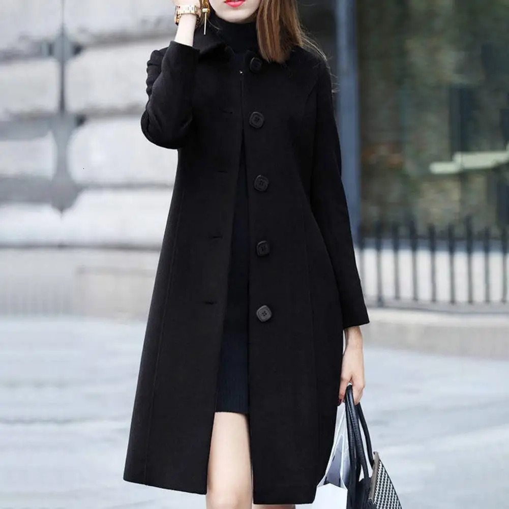 S4XL Autumn Women Coat MidLength SingleBreasted Solid Color Turndown Collar Elegant Soft Plus Size Warm Winter Jacket 251027