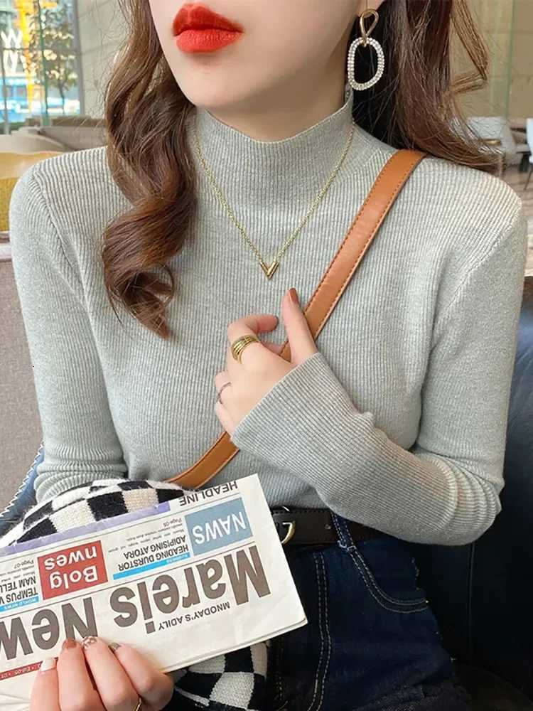 Women Knitted Pullovers 2025 Turtleneck Sweater Women Fashion Stretch Tops Long Sleeve Bottoming Knitted SweaterT251027