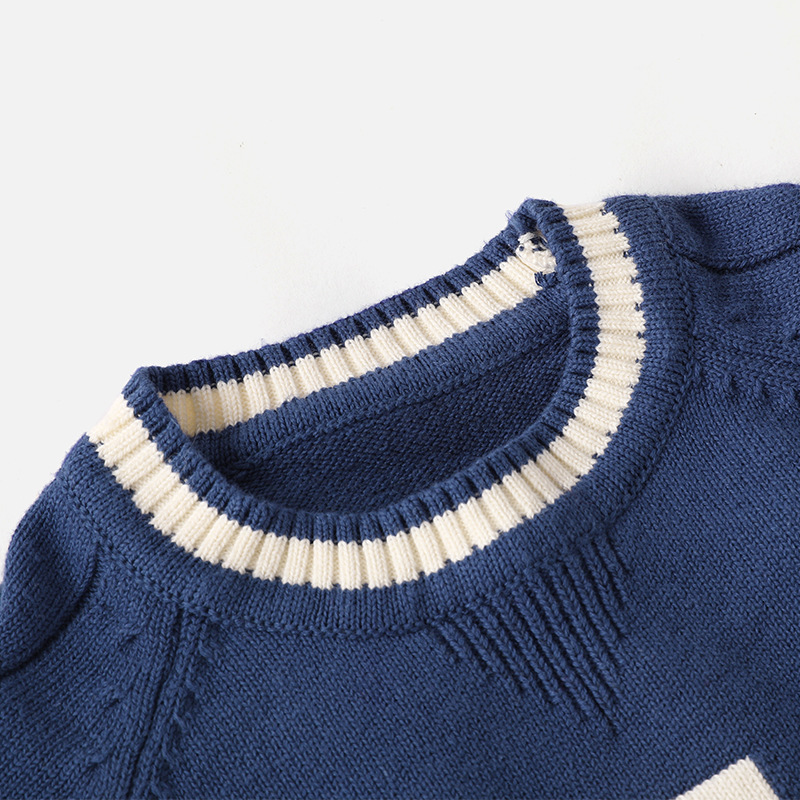 New Boys' Knitted Hoodie Designer Style Letter Children's Sweater Cotton Round Neck Knitted Sweater Brand Children's Clothing
