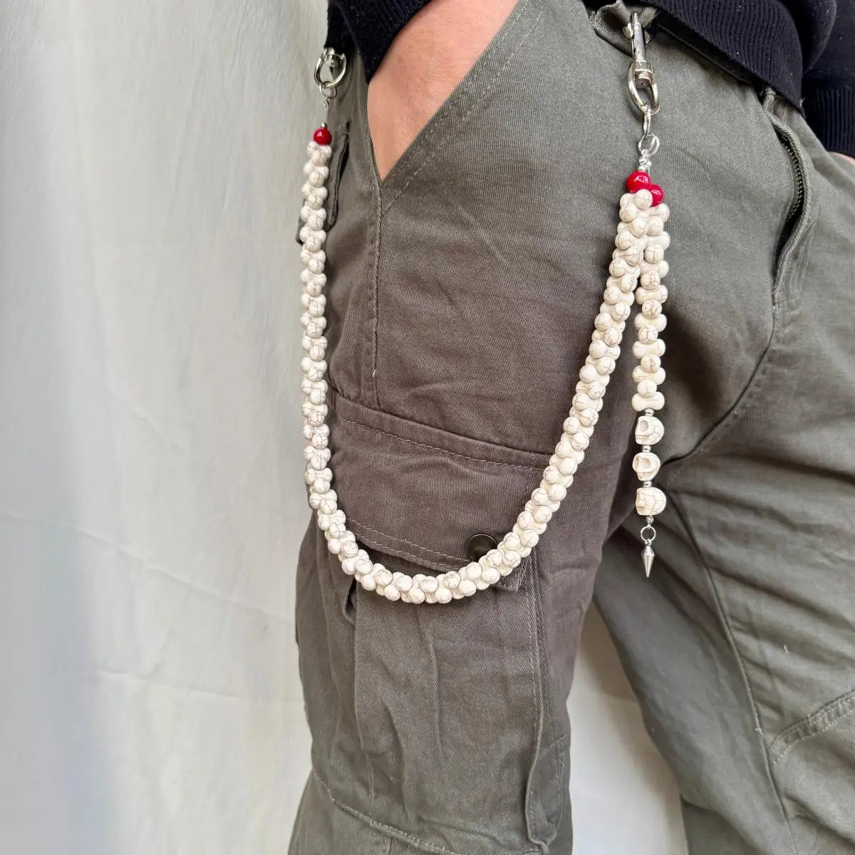 punk style white bone denim pants chain with multiple ways to wear skull and white bone fashionable wallet chain 251024