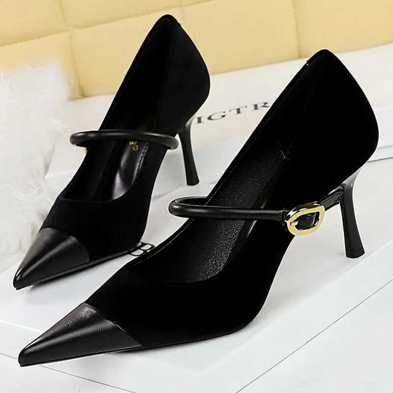 BIGTREE Shoes New Buckle Design Women Pumps Pointed Shoes High Heels Suede Stilettos Heels 7cm 10cm Ladies Shoes Large Size 43XJ251027