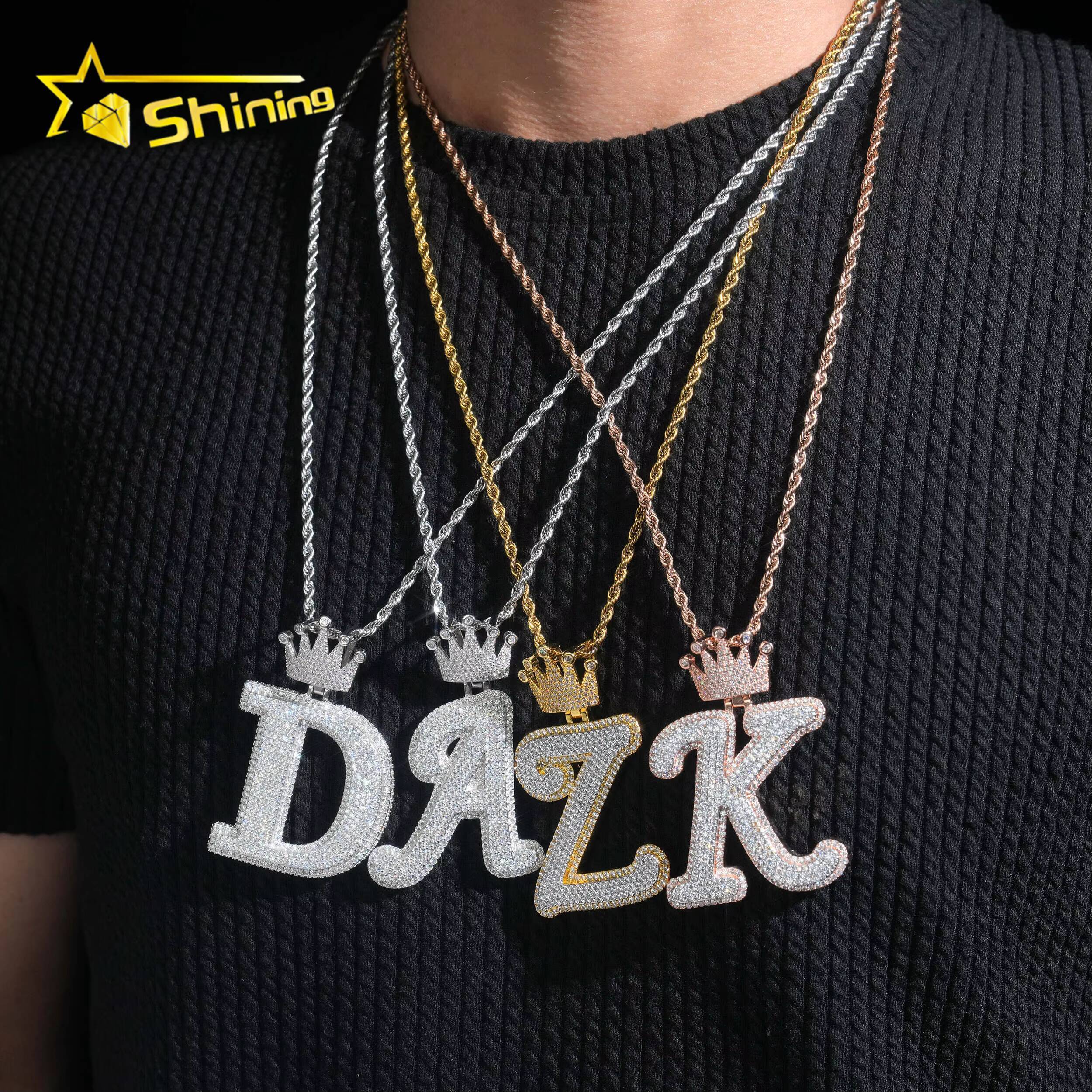 New Arrival Fashion Hip Hop Jewelry 925 Sterling Silver VVS Moissanite Iced Out Initial Letter Pendant Necklace