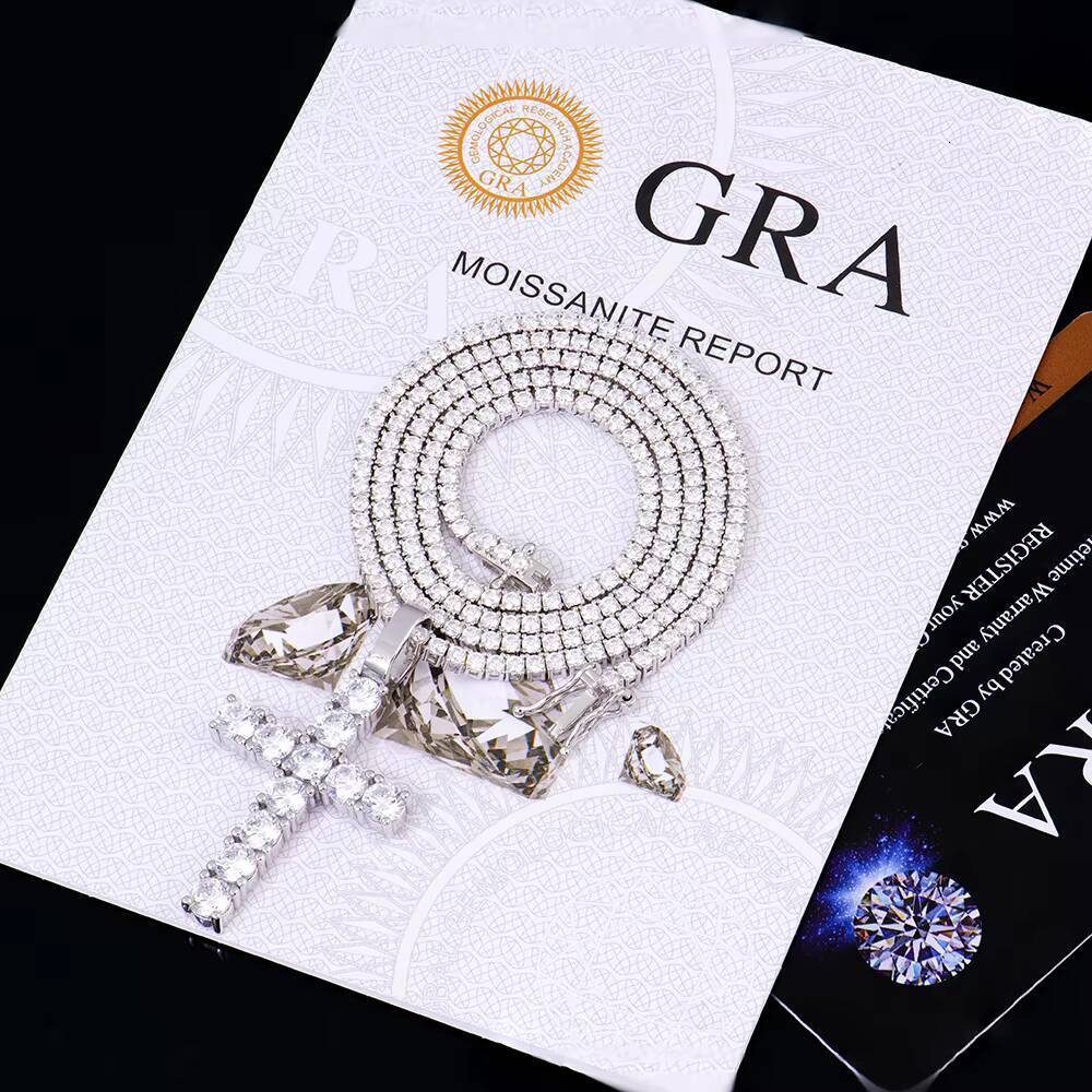 Moissanite Pendant S925 Silver D VVS Iced Out Cross Pendant for Men and Women Jewelry Pass Diamond Tester