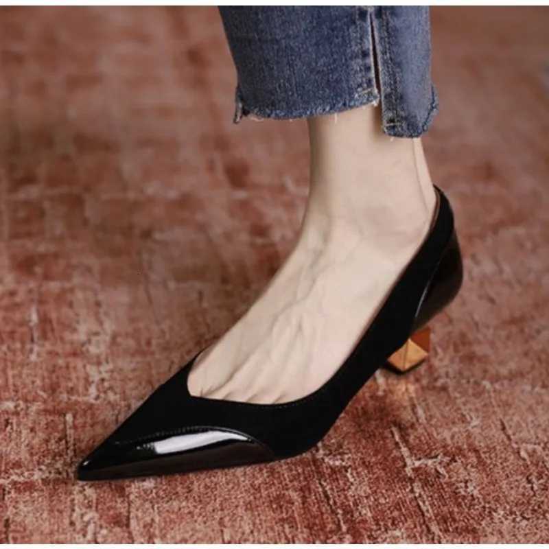 New Style Luxury Womens Fi Mid Heel Specialshaped Heels Pointed Shallow Single Shoes Lady Leisure Comfortable Work ShoesXJ251027