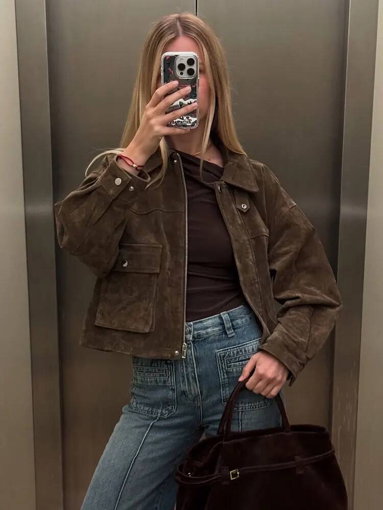 winter jacket women HH Women Vintage Coffee Brown Overcoat Jacket Long Sleeve Zipper Coats With Pockets Female 2025 Fashion Streetwear Jakcets