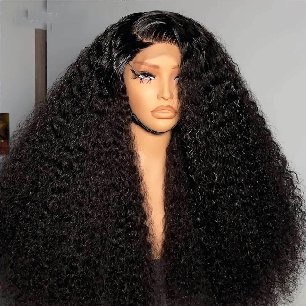 Long 24 Soft Natural Black 180Density Kinky Curly Lace Front Wig For Women Preplucked Heat Resistant Glueless Daily