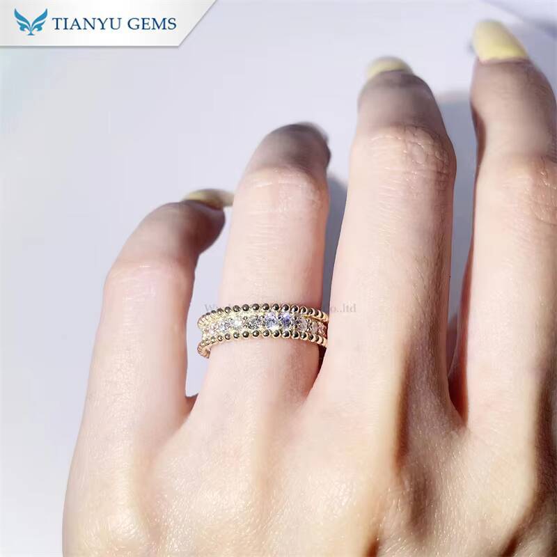 Tianyu Gems 18k Yellow Gold Full Band 22mm Moissanite Diamonds Ring for Women Engagement