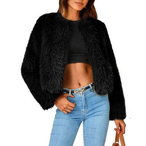 Fur Faux Sleeve Long Jacket Short Pocket Warm Coat Autumn Winter Clothing