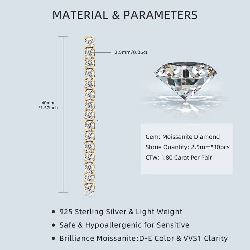 Fashion Jewelry Gift 180cttw 25mm Moissanite Dangle 925 Sterling Silver Long Tassel Stud Earrings for Women