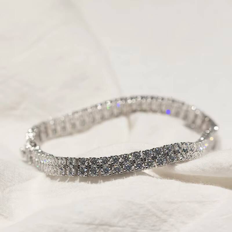 Pass Diamond Tester Two Rows 4mm Moissanite Tennis Bracelet 925 Sterling Silver Tennis Bracelets Women