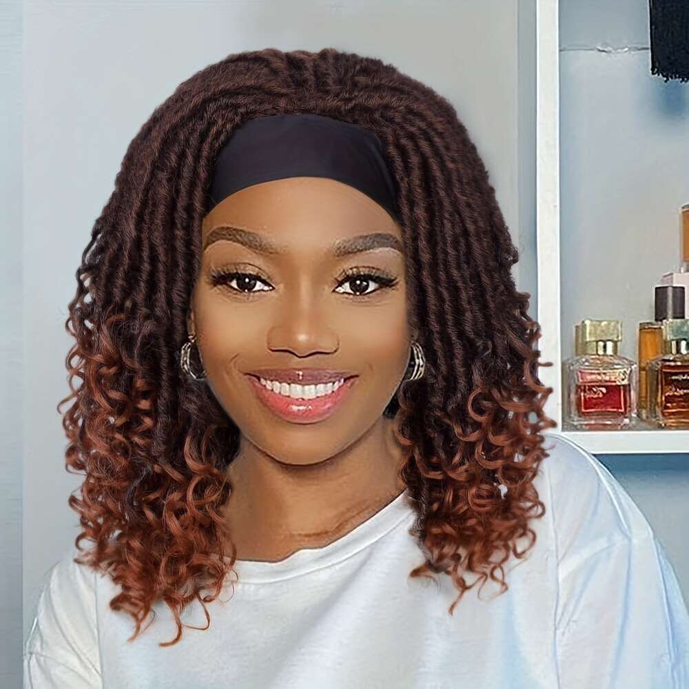 Curly Wig Dreadlocks Synthetic Wig With Headband Design In Dark Brown, Black, Ginger Shades - Ideal African Hairstyles And Afro Curly Braiding Options