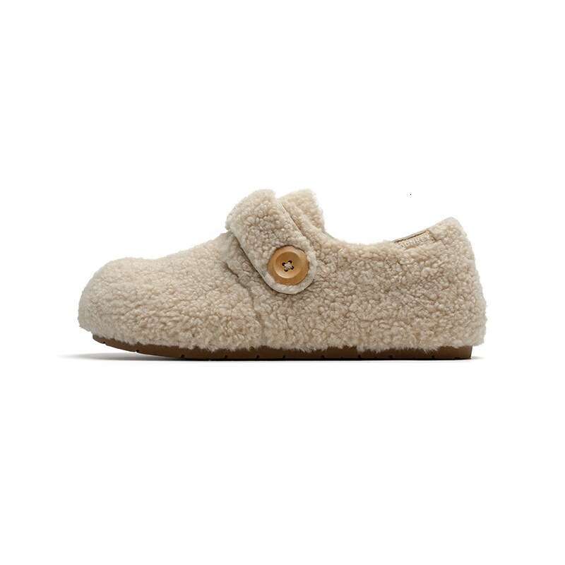 Brown Lamb Wool for Autumn and Winter 2025 New Style Fleece-Lined Warm Cotton Shoes Flat Loafers