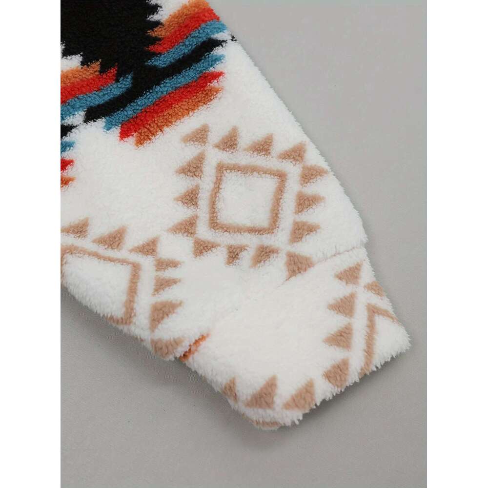 SPECHIR Women's Elegant Geometric Print Hooded Jacket - Hine Washable Zipper Front Casual Coat For Fall/Winter, Black/White/Orange/Teal/Gray, Mid