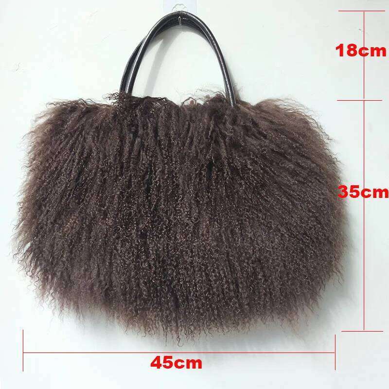 2024 Winter Women Real Mongolia Lamb Handbag Fashion Female Genuine Fur Bag