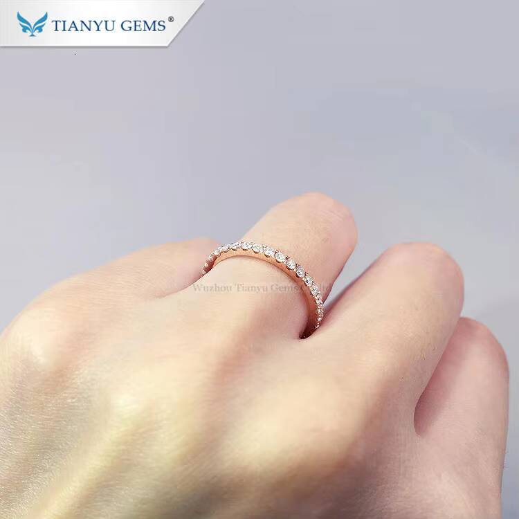 Tianyu Gems 18k Rose Gold Full Eternity Rings 15mm Round Cut Moissanite D Colorless Gemstone 14k Wedding Band Ring for Women