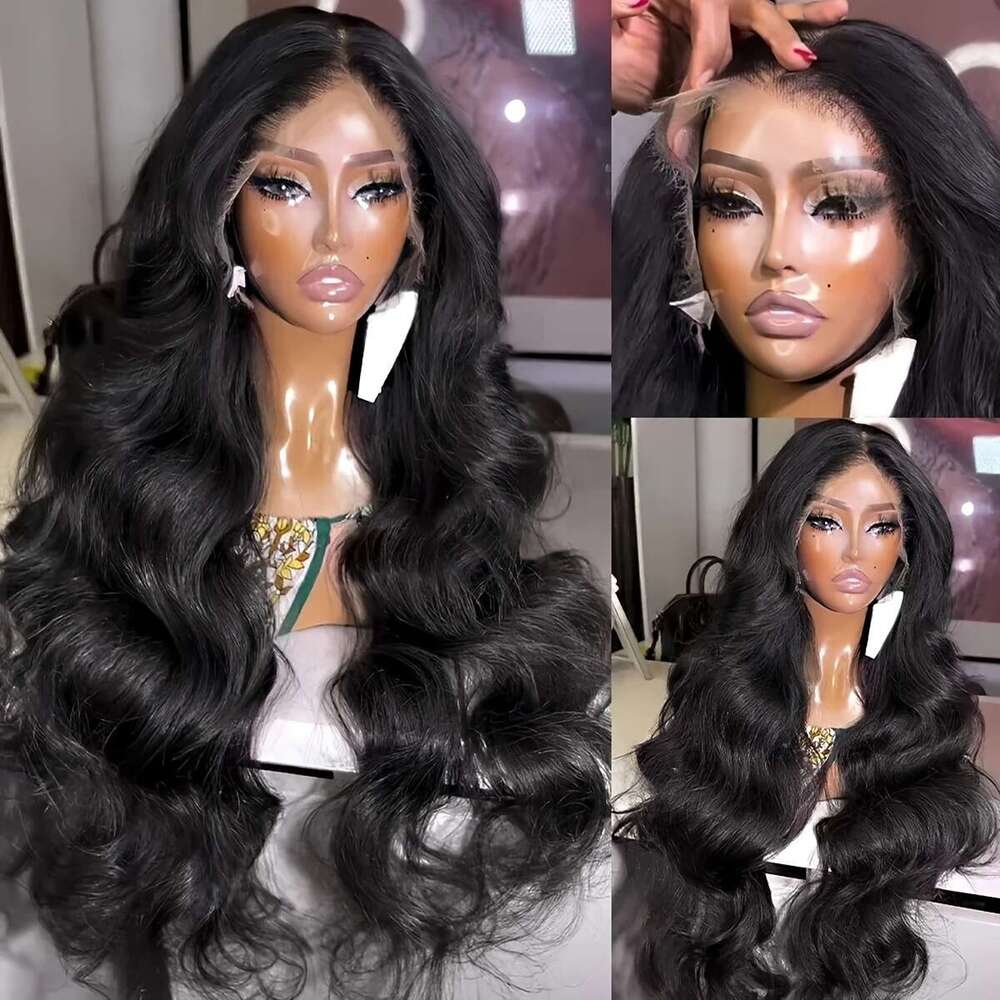 Black Wave Black Body Wave Synthetic Hair 13X4 Lace Frontal Wigs | Preplucked Heat Resistant Fiber Daily Party Glueless Front Wig For Women