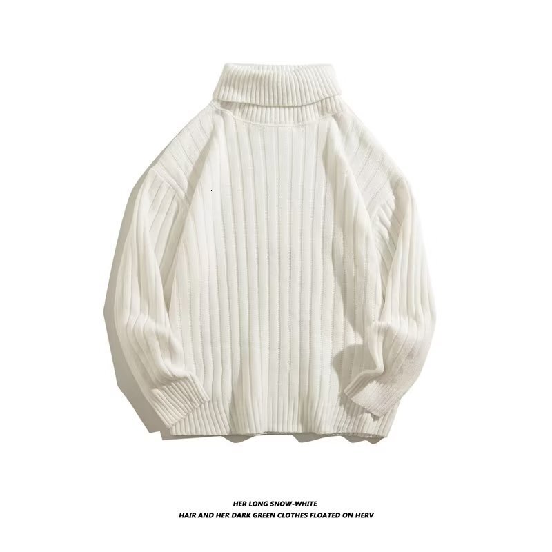 New Spring And Autumn Men's Sweater Trendy Vertical Striped Designer Sweater Knitted Base Shirt Solid Color Convertible High Collar Men's Sw