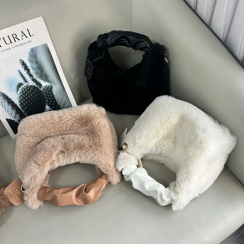 High-Quality Textured Plush Wrinkled Handbag Autumn Winter Simple Fashionable Stylish Crossbody Versatile Shoulder Bag