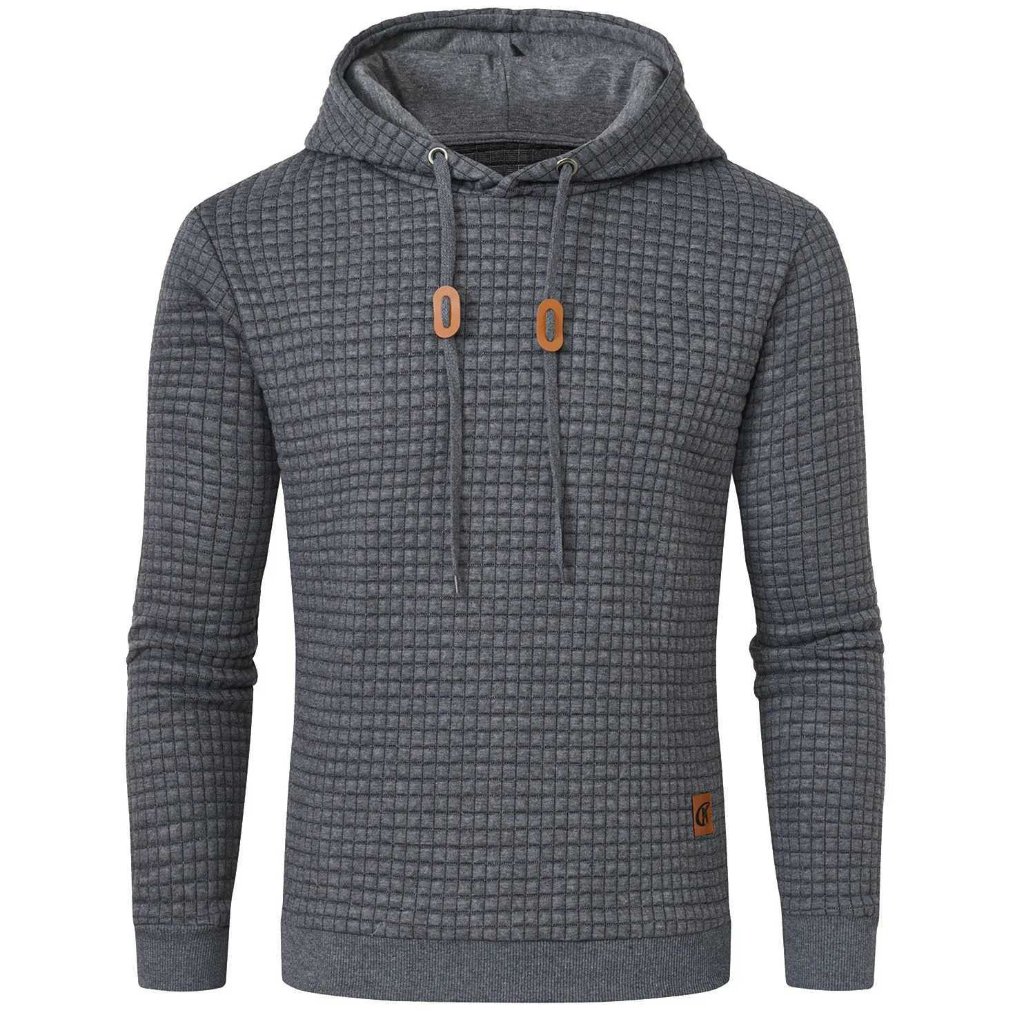 Mens Long Sleeve Plaid Jacquard Hoodie Drawstring Pullover Streetwear Sweatshirt Tracksuit W251027