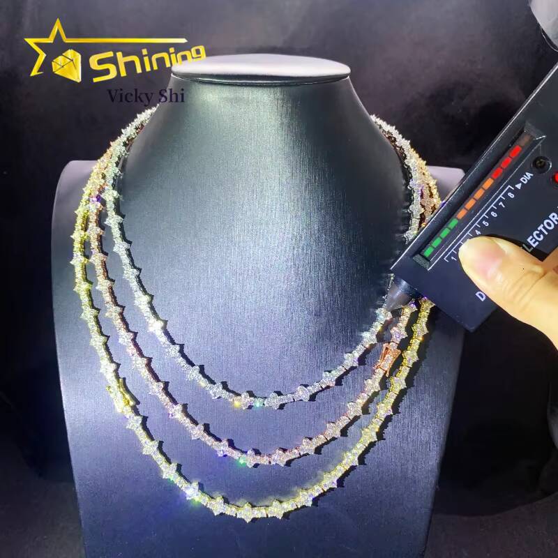 Worldwide Shipping Hip Hop Jewelry S925 Silver Gold Plated 3mm Cross Necklace VVS Moissanite Tennis Chain