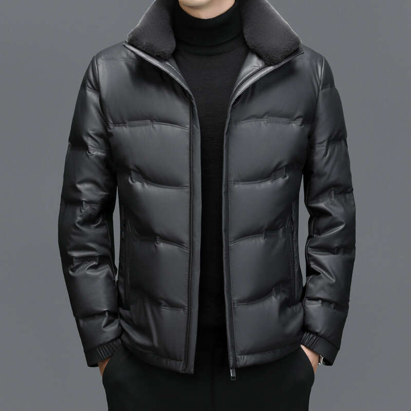 Plus Size Casual Sheepskin Warm Thick Genuine Leather Men's Coat Dad's Down Jacket
