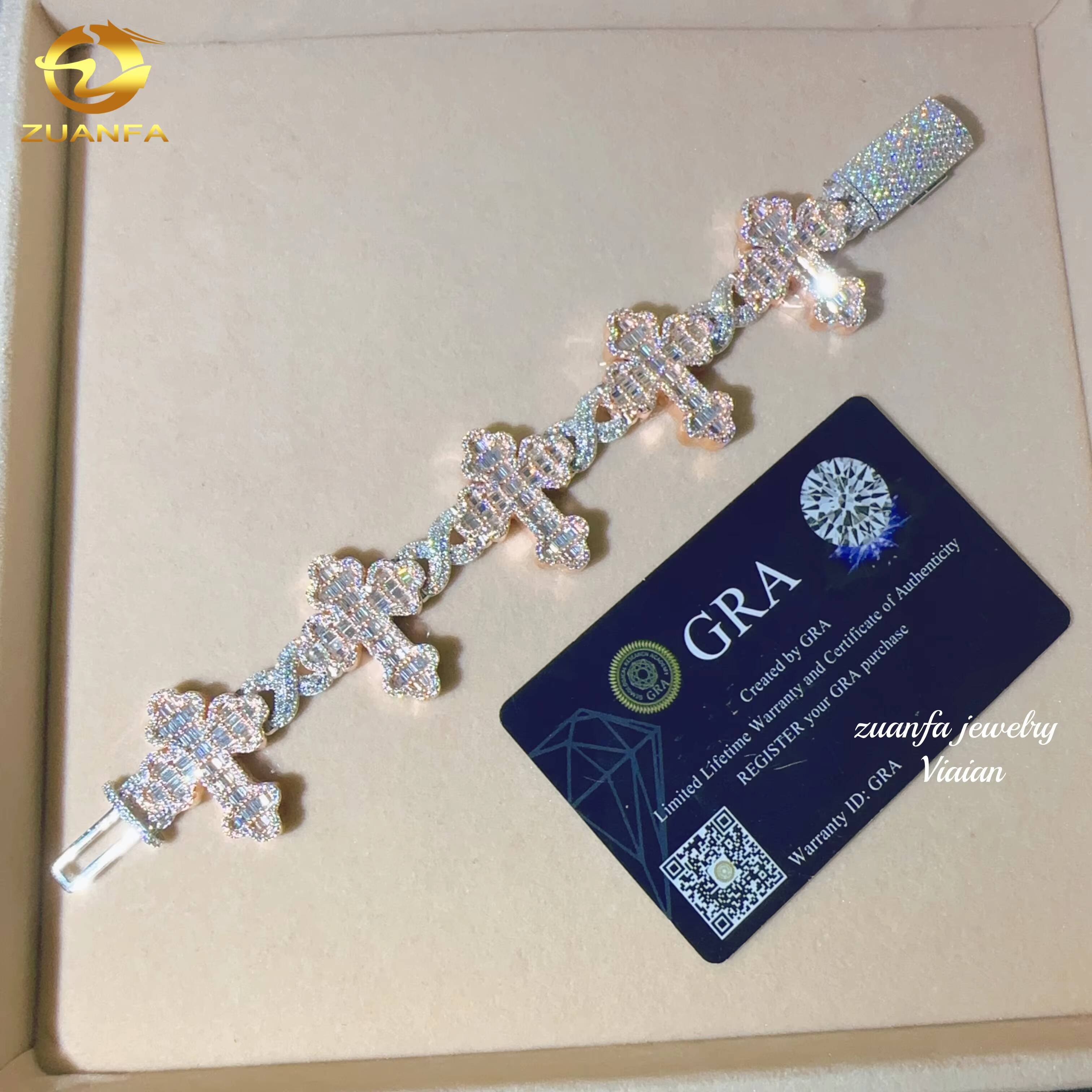 Fashion Fine Jewelry Sterling Silver 925 Vvs Moissanite Lab Diamond Hip Hop Iced Out Jewelry 12mm Cuban Link Chain Bracelet Men