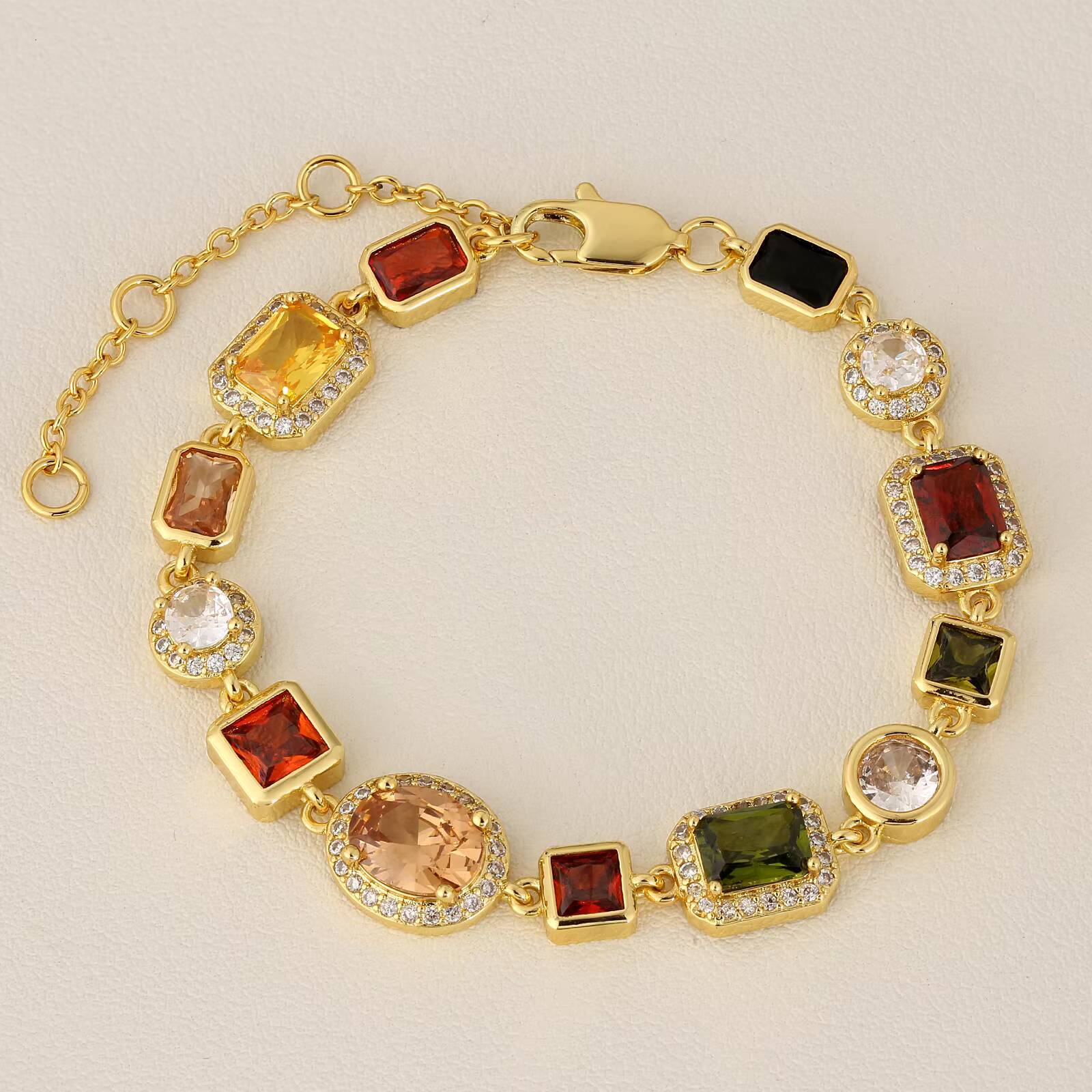 10MM Colourful Zirconia Bracelet Copper Zirconia Electroplated 18K Golden Plated Hip Hop Gemstone Chain Bracelet for Men Women