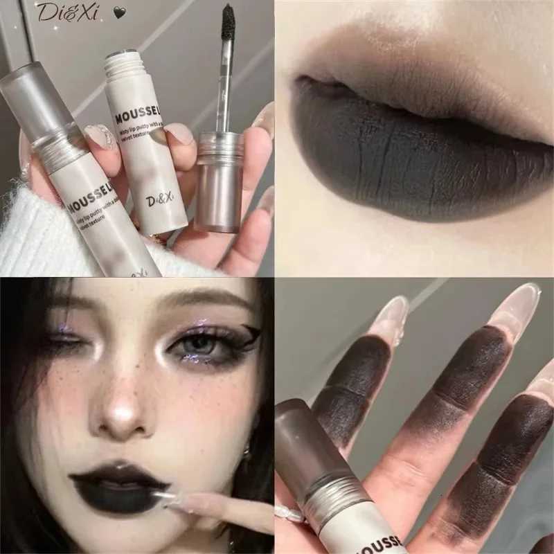 Matte Black Lipstick Waterproof Mousse Lip Mud Nude Brown Gothic Velvet Lip Gloss Moisturize Silky Gloss Nonstick Lip Makeup W251027