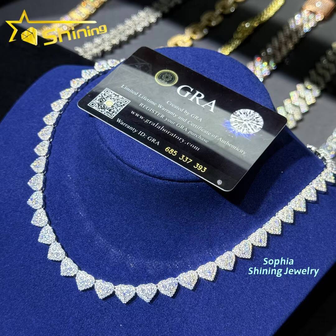 Wholesale Price Sterling Silver 925 Iced Out Vvs Moissanite Fine Hip Hop Jewelry Heart Cuban Link Chain for Women