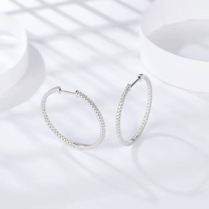 Wholesale Fine Jewelry S925 Sterling Silver Large Size Hoop Earrings Dainty Women Full Diamond Moissanite Earrings for Women