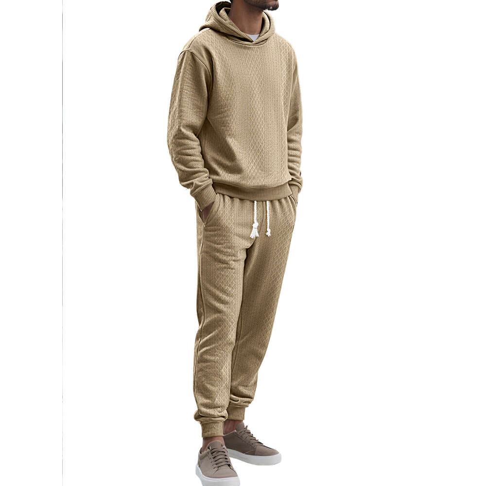 TK Men's Spring And Autumn Loose Casual Sports Sleeve Long Pants Plus Size Jacquard Hooded Sweatshirt Set