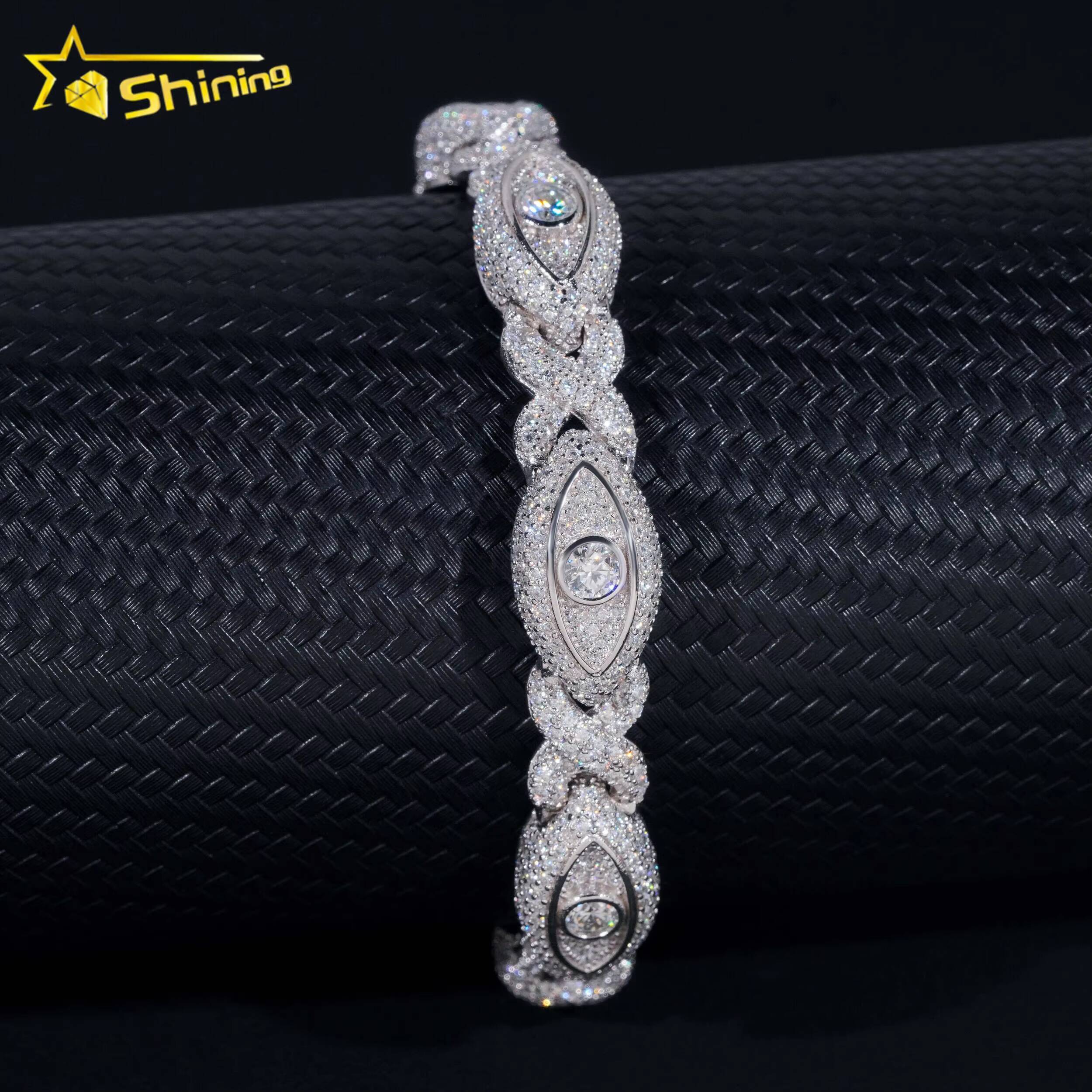 Pass Diamond Tester Silver 925 Gold Plated Hip Hop Jewelry Custom Mens Eye Bracelet VVS Moissanite Cuban Bracelet