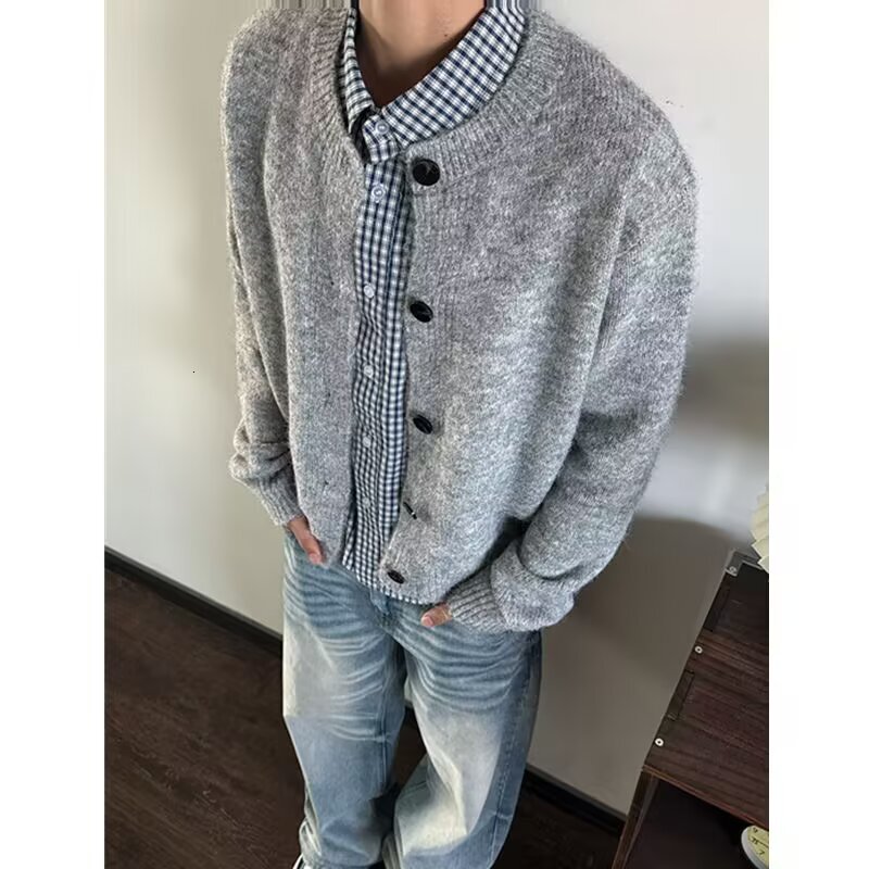 American Style Cardigan Sweater For Men Autumn And Winter Lazy Style High-end Feel Crew Neck Designer Sweater Knitwear Cleanfit Jacket
