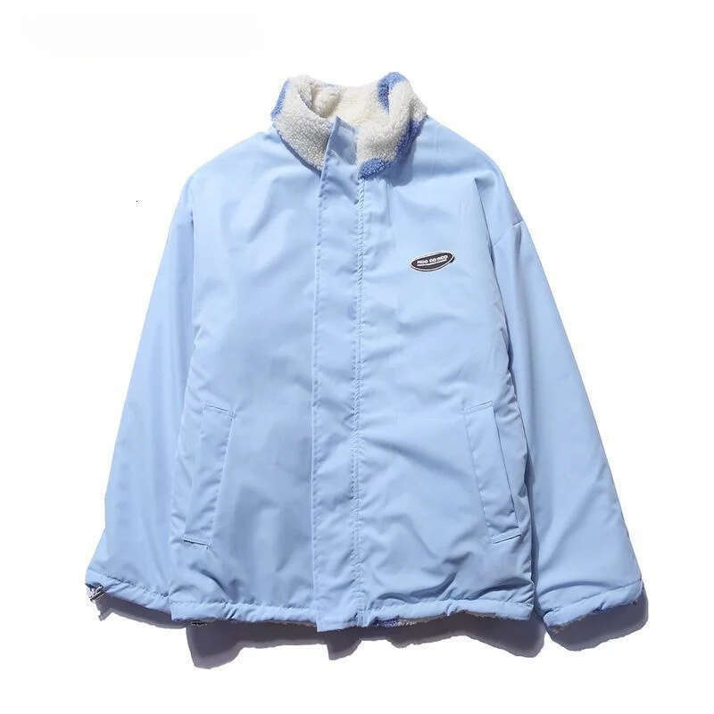 Women Double-Sided Lamb Fur Plush Coat Couple Loose Heart Print Love Padded Jackets Casual Zipper Winter Stand Up Collar Outwear