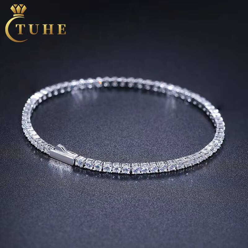 Factory Price Diamond 2mm 25mm Tennis Chain 925 Silver Vvs Moissanite Hip Hop Iced Out Tennis Bracelet
