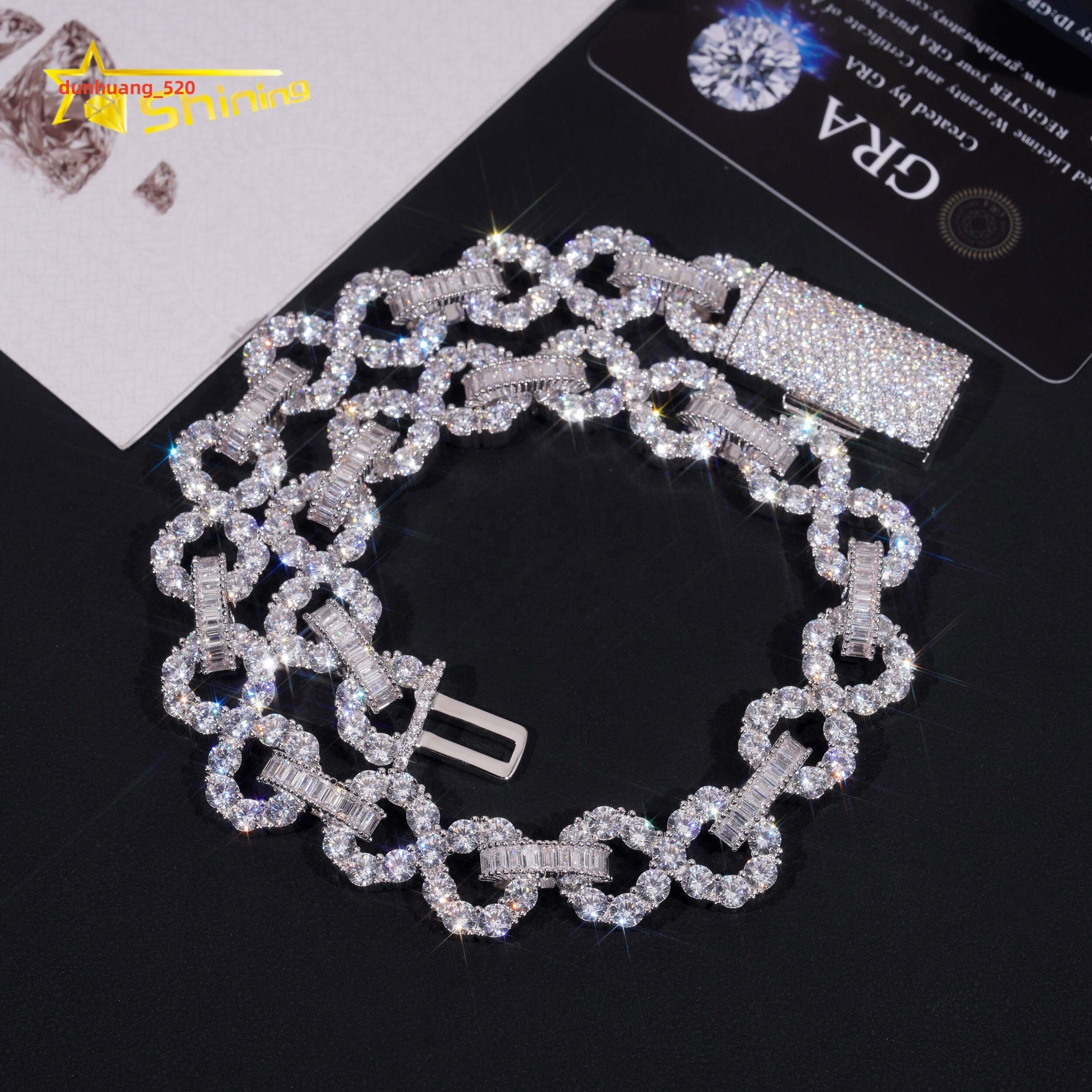 Hip Hop Style Baguette Diamond 925 Sterling Silver Iced Out 16mm Cuban Moissanite Infinity Link Chain