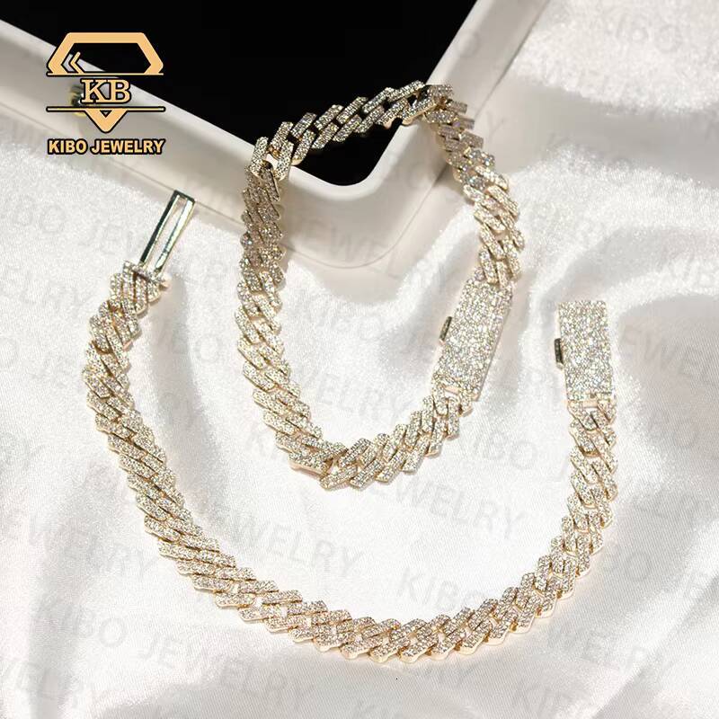 Hip Hop Iced Out 8mm Lab Grown Diamond HPHT VVS VS 10K Solid Real Gold Cuban Link Chain Bracelets Men Women
