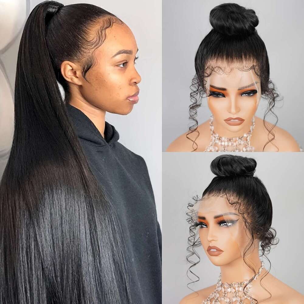 Women's Brazilian Human Black, High Density 200% Pre-Plucked Hairline Bleached Baby Hair, Breathable Lightweight Free Parting Brown/Blonde/Black 