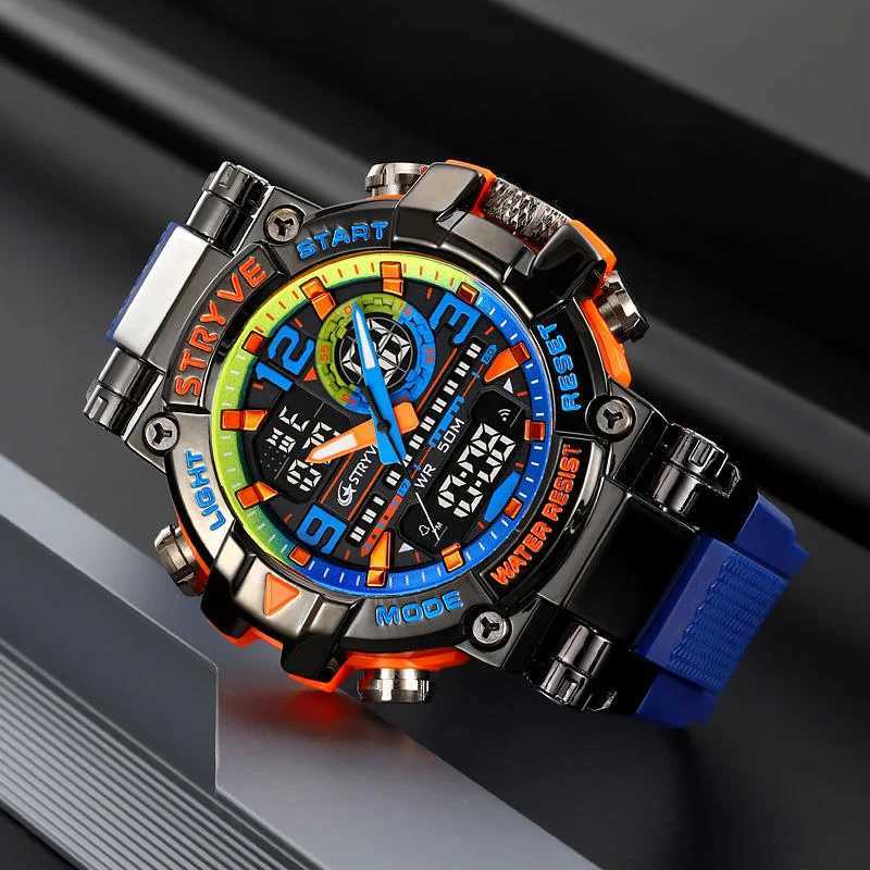 Mens STRYVE 8025 High Quality DigitalAnalog Dual Movement 5ATM Waterproof Watches Fashion Sports Mens Relogio MasculinoT251027