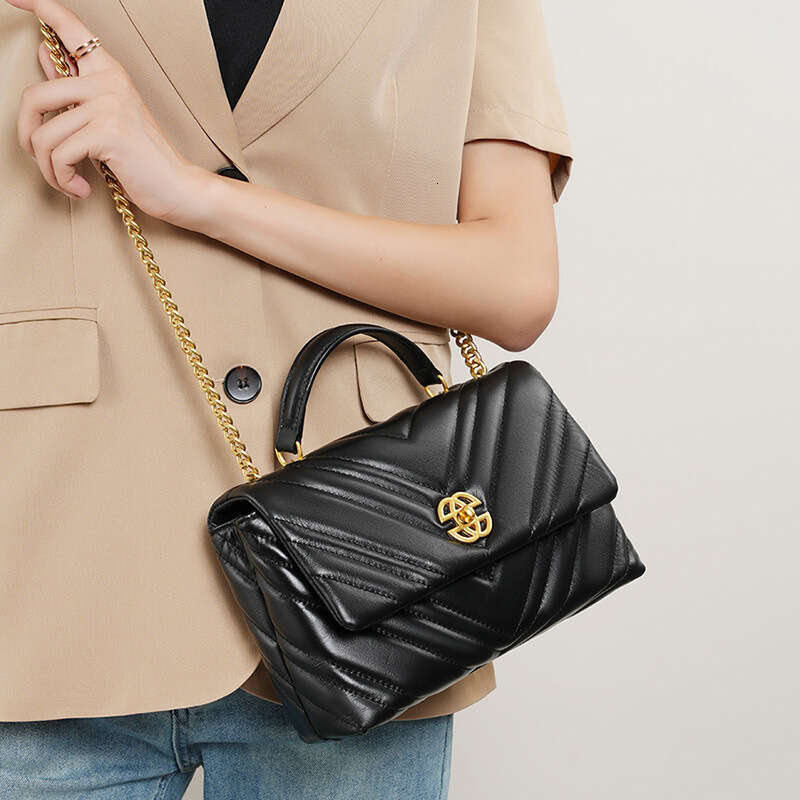 2025 New Style High-End Quilted Small Square Bag for Women - Cowhide Genuine Leather, Chain Shoulder & Crossbody, Perfect for Underarm Wear