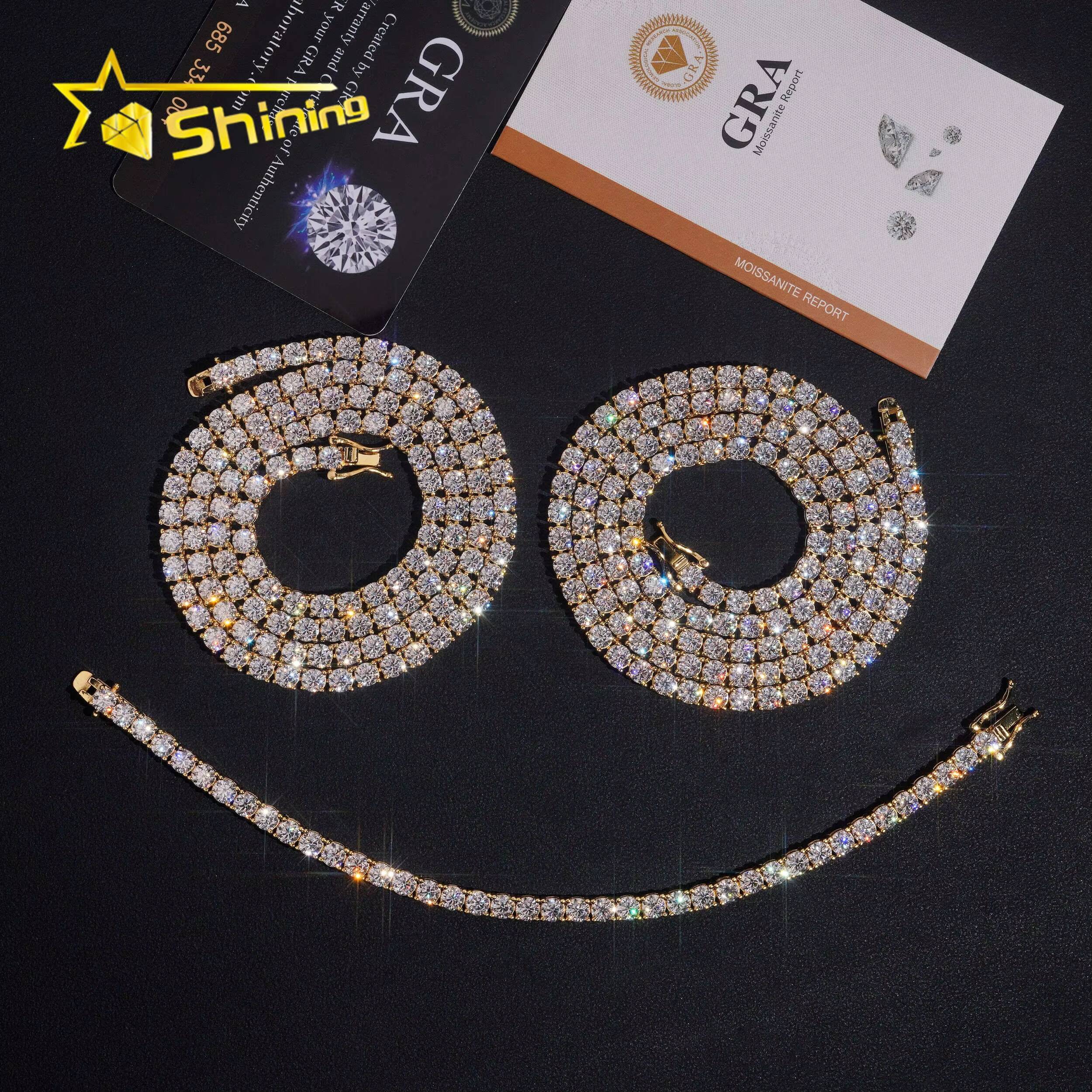 Hip Hop Classic Factory Price Top Quality 925 Silver 4mm VVS Moissanite Diamond Tennis Chain