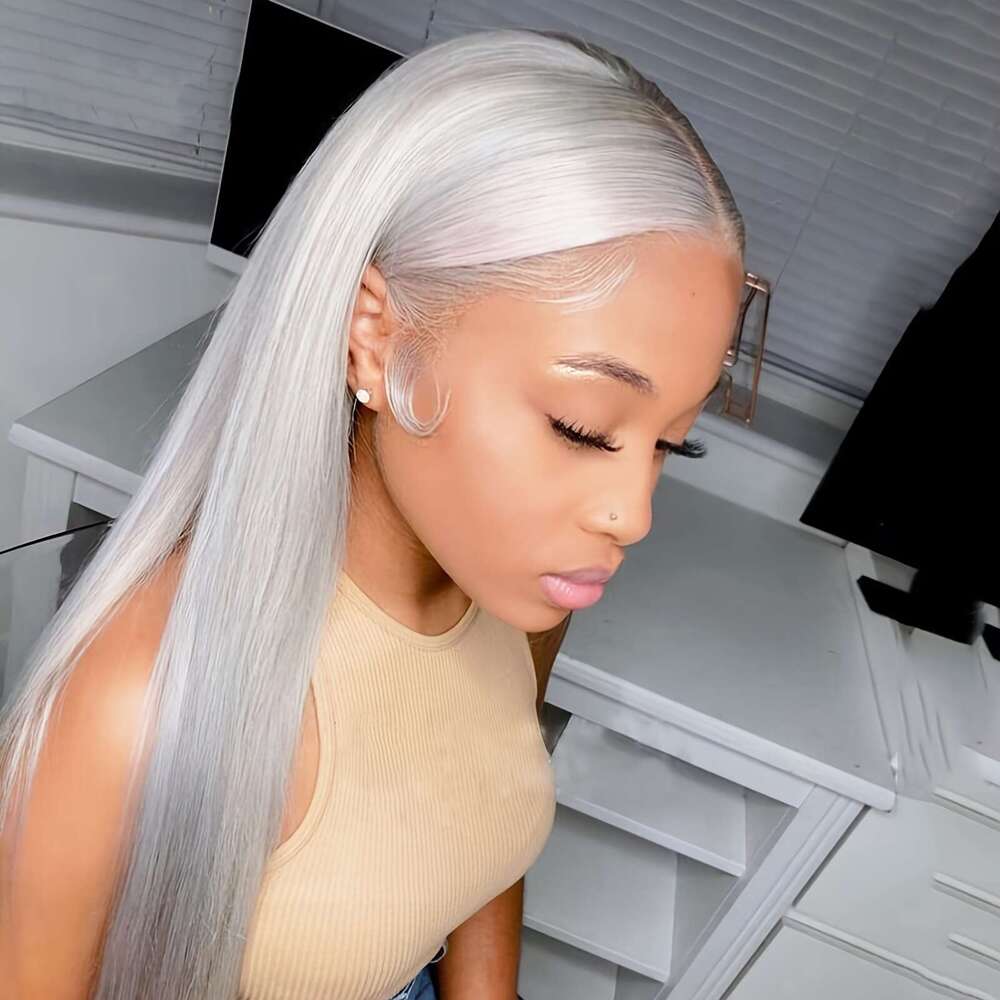 Sier WigSie r Long Straight 13*4 Lace Front - Women's Gray Synthetic Wig
