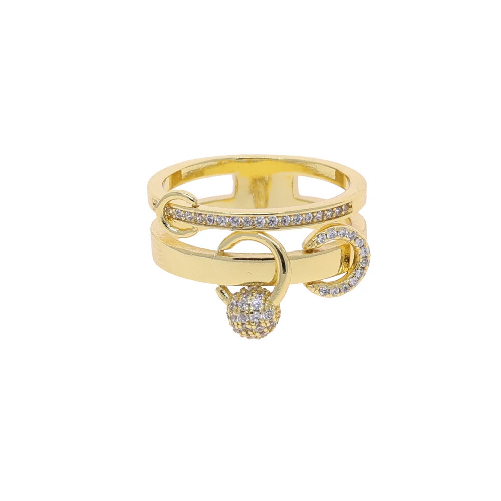 Gold Color Micro Pave Cubic Zirconia Drop CZ finger rings Wedding Accessories Fashion Multi Layer Dome Jewelry for Women 251023 - view 4