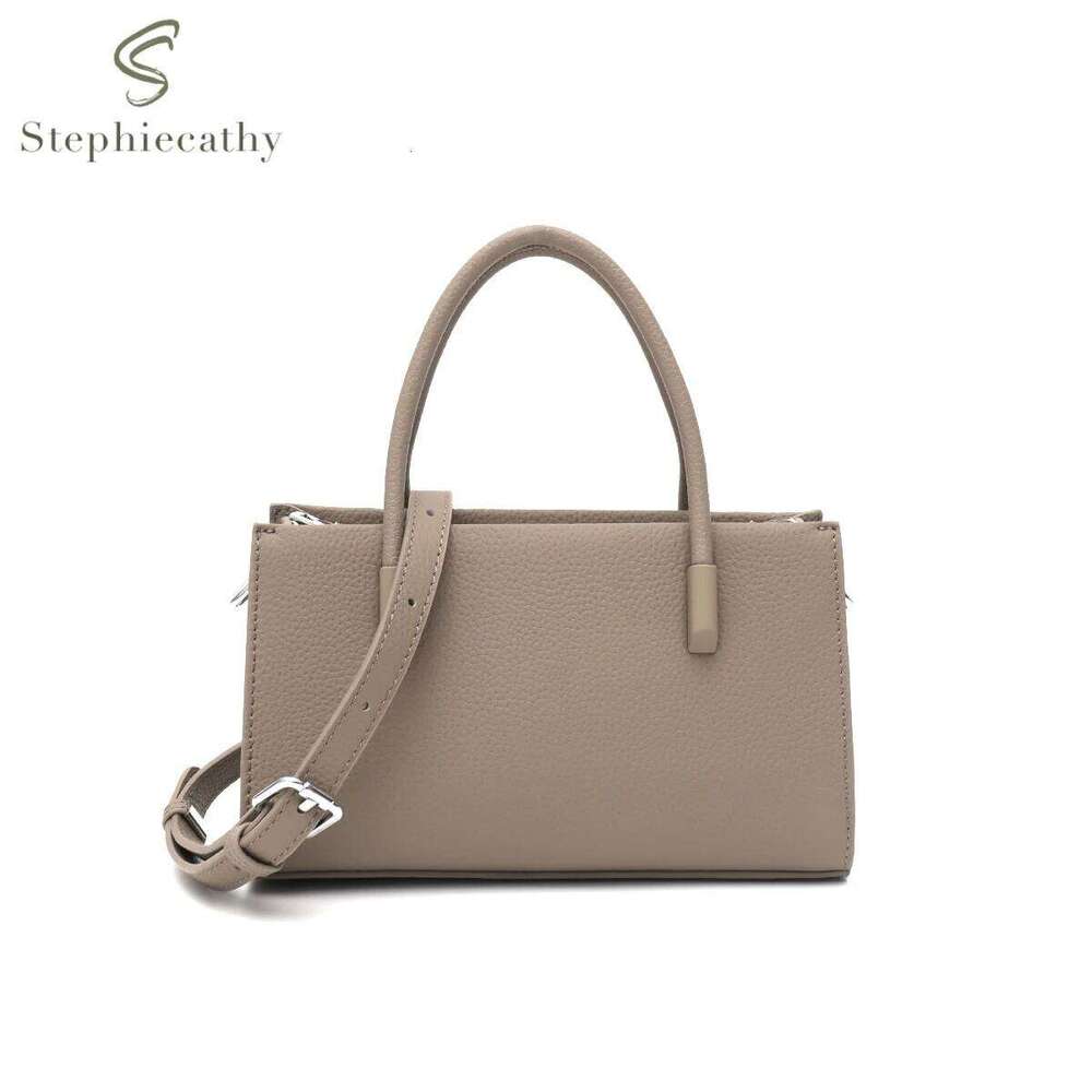 SC Brand Fashion Real Leather Top-Handle Bag Women Elegant Chic Minimalist Small Tote Portable Cross Body Handbag Daily Commute