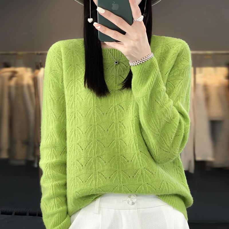 BELIARST Womens Clothing Sweater Spring and Autumn New Knitted Hollow Top 100 Merino Wool ONeck Pullover Cashmere SweaterT251027