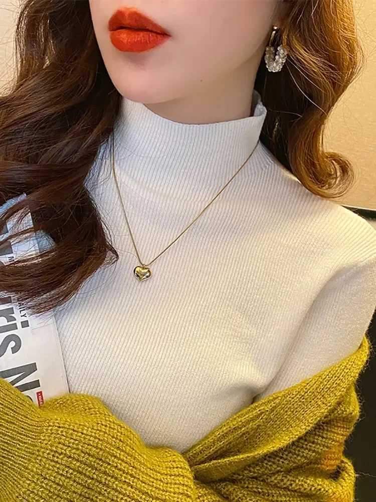 Women Knitted Pullovers 2025 Turtleneck Sweater Women Fashion Stretch Tops Long Sleeve Bottoming Knitted SweaterT251027