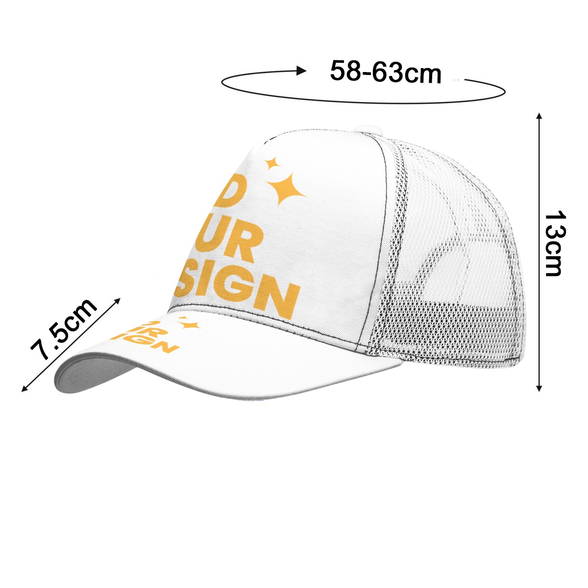 DHgatepod All-Over Print Black Snapback Mesh Cap with Box - Curved Brim Breathable Hat for Sports & Outdoor